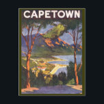 Vintage Travel, Kapstadt, eine Stadt in Südafrika Postkarte<br><div class="desc">Vintage Abbildung Afrikanisches Reiseplakat oder Gepäcklabel aus der Hauptstadt Kapstadt,  Südafrika mit Blick auf die Berge und den Strand durch die Bäume. Die südafrikanische Küstenlinie.</div>