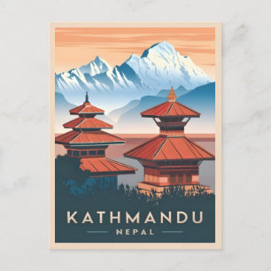 Vintage Travel Kathmandu Nepal Temple Retro Landsc Postkarte