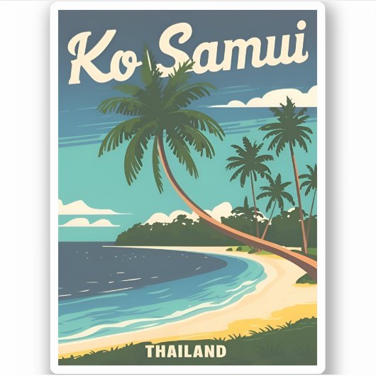 Vintage Travel Koh Samui Thailand Retro Graphic Aufkleber (Vorderseite)