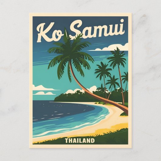 Vintage Travel Koh Samui Thailand Retro Graphic Postkarte (Vorderseite)