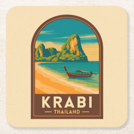 Vintage Travel Krabi Thailand Railay Beach Retro Rechteckiger Pappuntersetzer