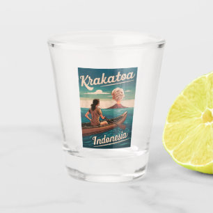 Vintage Travel Krakatoa Indonesia Retro Landschaft Schnapsglas