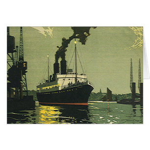 Vintage Travel, Kreuzfahrtschiff in einem Hafen