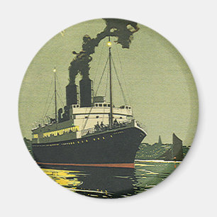 Vintage Travel, Kreuzfahrtschiff in einem Hafen Magnet