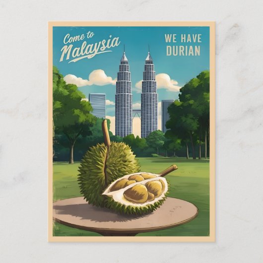 Vintage Travel Kuala Lumpur Malaysia Durian Spaß Postkarte (Vorderseite)
