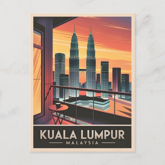 Vintage Travel Kuala Lumpur Malaysia Sunset Retro Postkarte (Vorderseite)