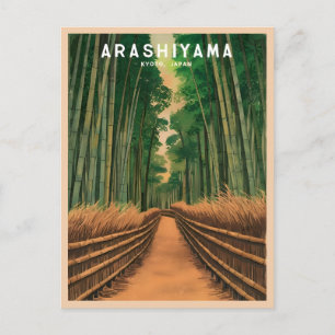 Vintage Travel Kyoto Arashiyama Bamboo Wald Postkarte