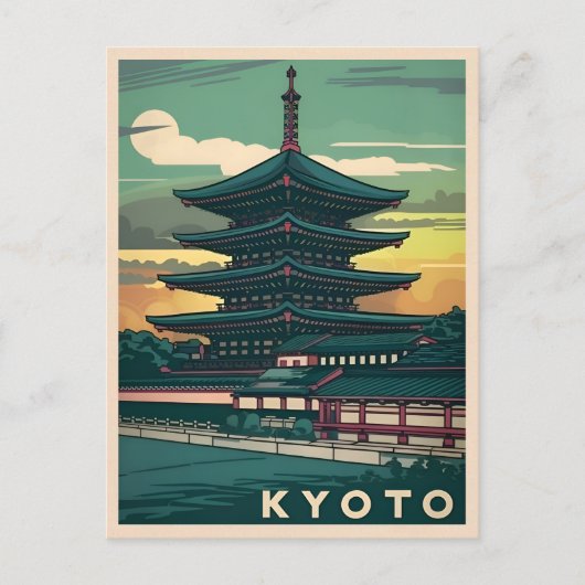 Vintage Travel Kyoto Japan Retro Graphic Postkarte (Vorderseite)