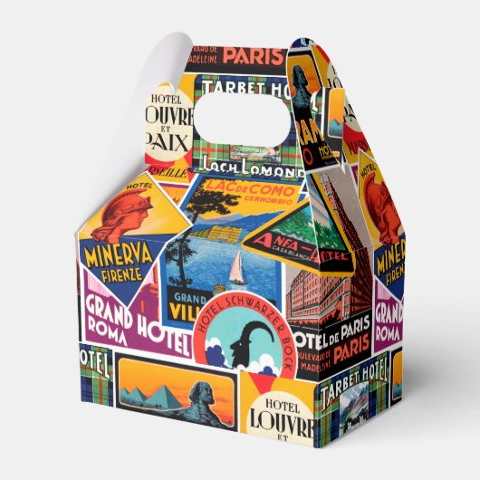 Vintage Travel Labels Geschenkschachtel (Vorderseite)