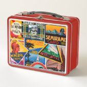 Vintage Travel Labels Metall Brotdose (Vorderseite)