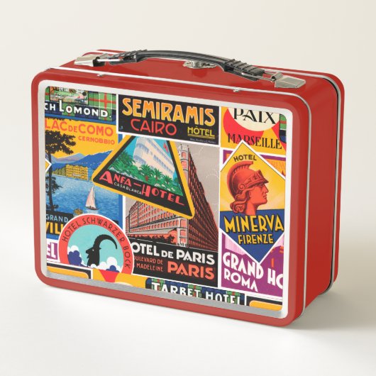 Vintage Travel Labels Metall Brotdose (Rückseite)