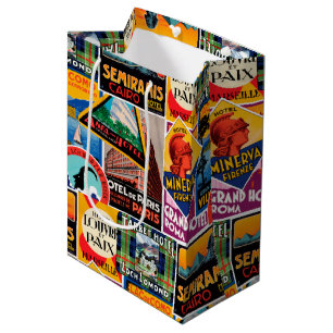 Vintage Travel Labels Mittlere Geschenktüte