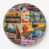 Vintage Travel Labels Pappteller (Vorderseite)