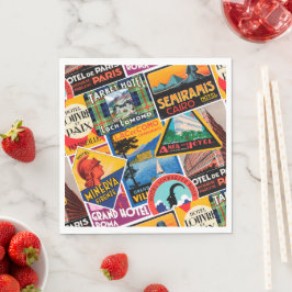 Vintage Travel Labels Serviette