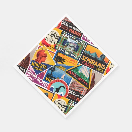 Vintage Travel Labels Serviette (Ecke)