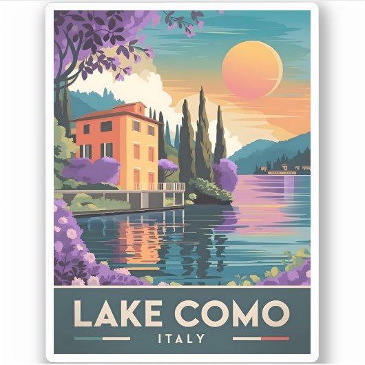 Vintage Travel Lake Como Italien Sunset Landschaft Aufkleber (Vorderseite)