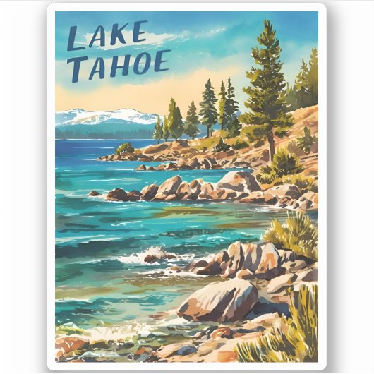 Vintage Travel Lake Tahoe Aufkleber (Vorderseite)