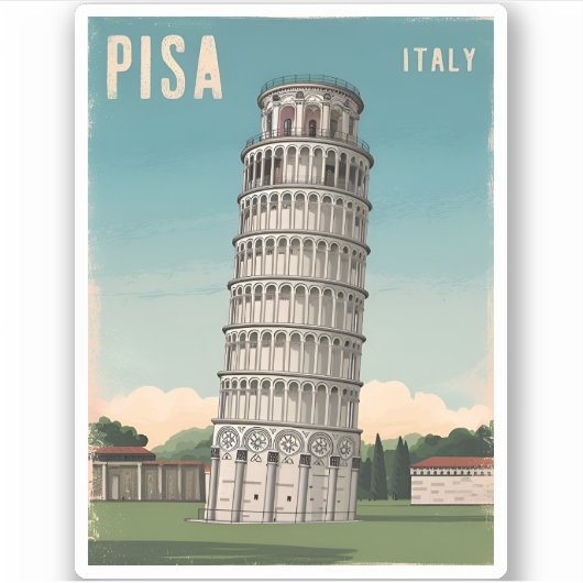 Vintage Travel Leaning Tower von Pisa Retro Graphi Aufkleber (Vorderseite)