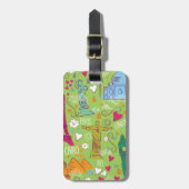 Vintage Travel Locations Muster Gepäckanhänger (Vorderseite vertikal)