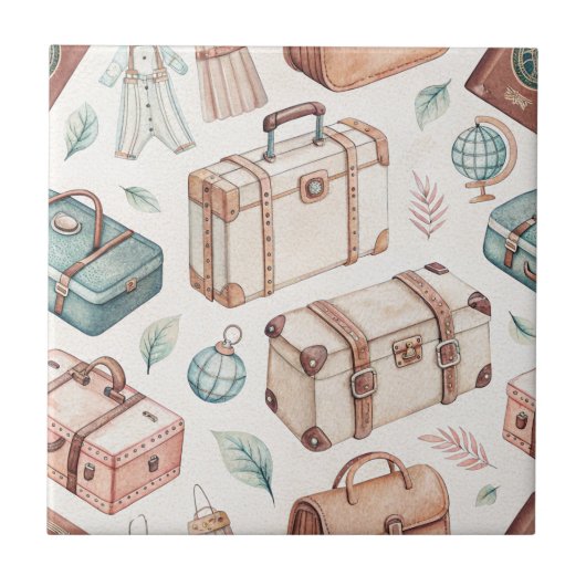 Vintage Travel Luggage Pattern (2) Fliese (Vorderseite)