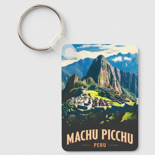 Vintage Travel Machu Picchu Peru Retro Landschaft Schlüsselanhänger (Vorderseite)