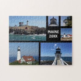 Vintage Travel Maine Lighthouses Collage Date Puzzle