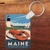 Vintage Travel Mainster Seafood Retro Landschaftli Schlüsselanhänger (Rückseite)