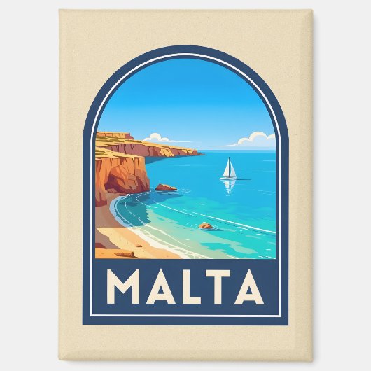 Vintage Travel Malta Seaside Landscape Retro Magnet (Vorderseite)