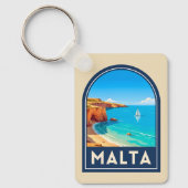 Vintage Travel Malta Seaside Landscape Retro Schlüsselanhänger (Vorderseite)