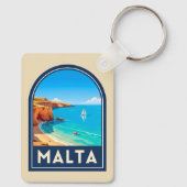 Vintage Travel Malta Seaside Landscape Retro Schlüsselanhänger (Rückseite)