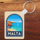 Vintage Travel Malta Seaside Landscape Retro Schlüsselanhänger (Rückseite)