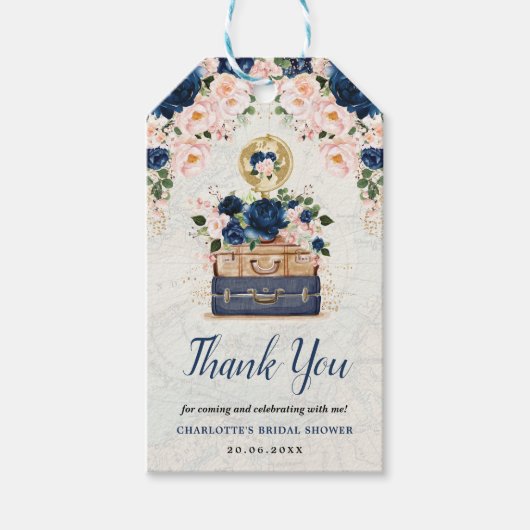 Vintage Travel Map Navy Blush Brautparty Geschenkanhänger (Vorderseite)