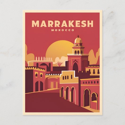 Vintage Travel Marrakesch Marokko Retro Landschaft Postkarte (Vorderseite)