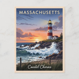 Vintage Travel Massachusetts Seaside Retro Scenic Postkarte