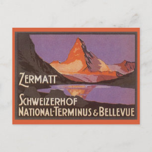 Vintage Travel, Matterhorn Mountain in Switzerland Postkarte
