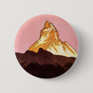 Vintage Travel, Matterhorn Mountain, Schweiz Button