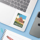 Vintage Travel Mexico Aztec Pyramid Retro Graphic Aufkleber (Laptop mit iPhone)