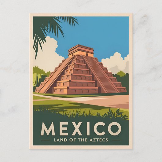 Vintage Travel Mexico Aztec Pyramid Retro Graphic Postkarte (Vorderseite)