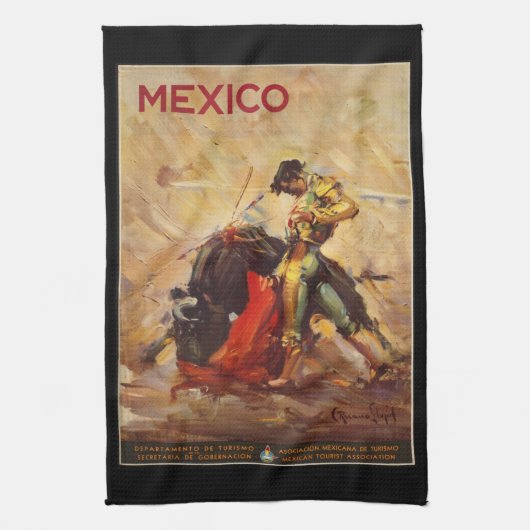 Vintage Travel Mexico Bull Kämpfen Matador Küchentuch (Vertikal)