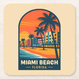 Vintage Travel Miami Beach Florida Sunset Seaside Rechteckiger Pappuntersetzer