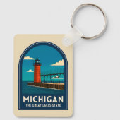 Vintage Travel Michigan Lighthouse Retro Scenic Schlüsselanhänger (Rückseite)