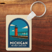 Vintage Travel Michigan Lighthouse Retro Scenic Schlüsselanhänger (Rückseite)
