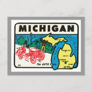 Vintage Travel Michigan MI Auto Staat Label Postkarte
