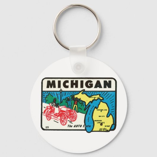 Vintage Travel Michigan MI Auto Staat Label Schlüsselanhänger (Vorderseite)