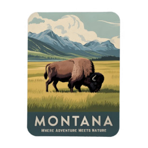 Vintage Travel Montana Bison Wildlife Landschaftli Magnet