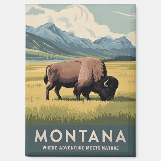 Vintage Travel Montana Bison Wildlife Retro Scenic Magnet (Vorderseite)