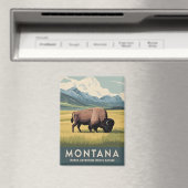 Vintage Travel Montana Bison Wildlife Retro Scenic Magnet (In Situ (Geschirrspüler))