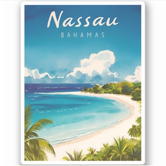 Vintage Travel Nassau Bahamas Beach Retro Landscha Aufkleber (Vorderseite)