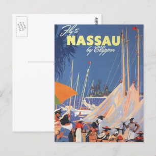 Vintage Travel, Nassau Hafen, Florida, Segelboote Postkarte