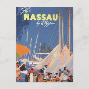 Vintage Travel, Nassau Hafen, Florida, Segelboote Postkarte